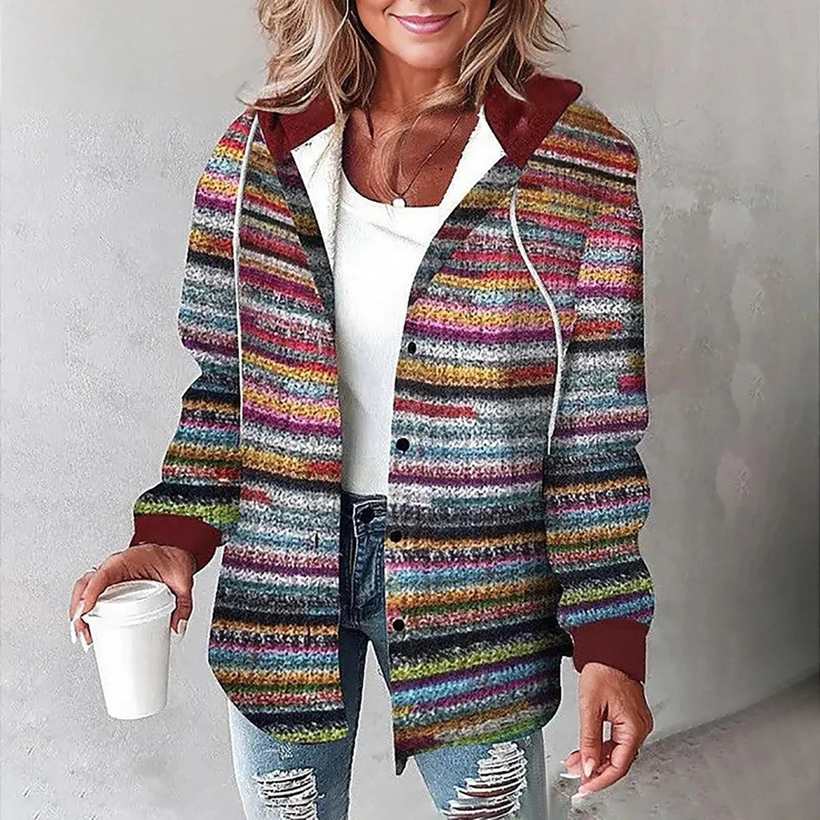 Plaid Hooded Button-Up Jacket for Casual Layering
