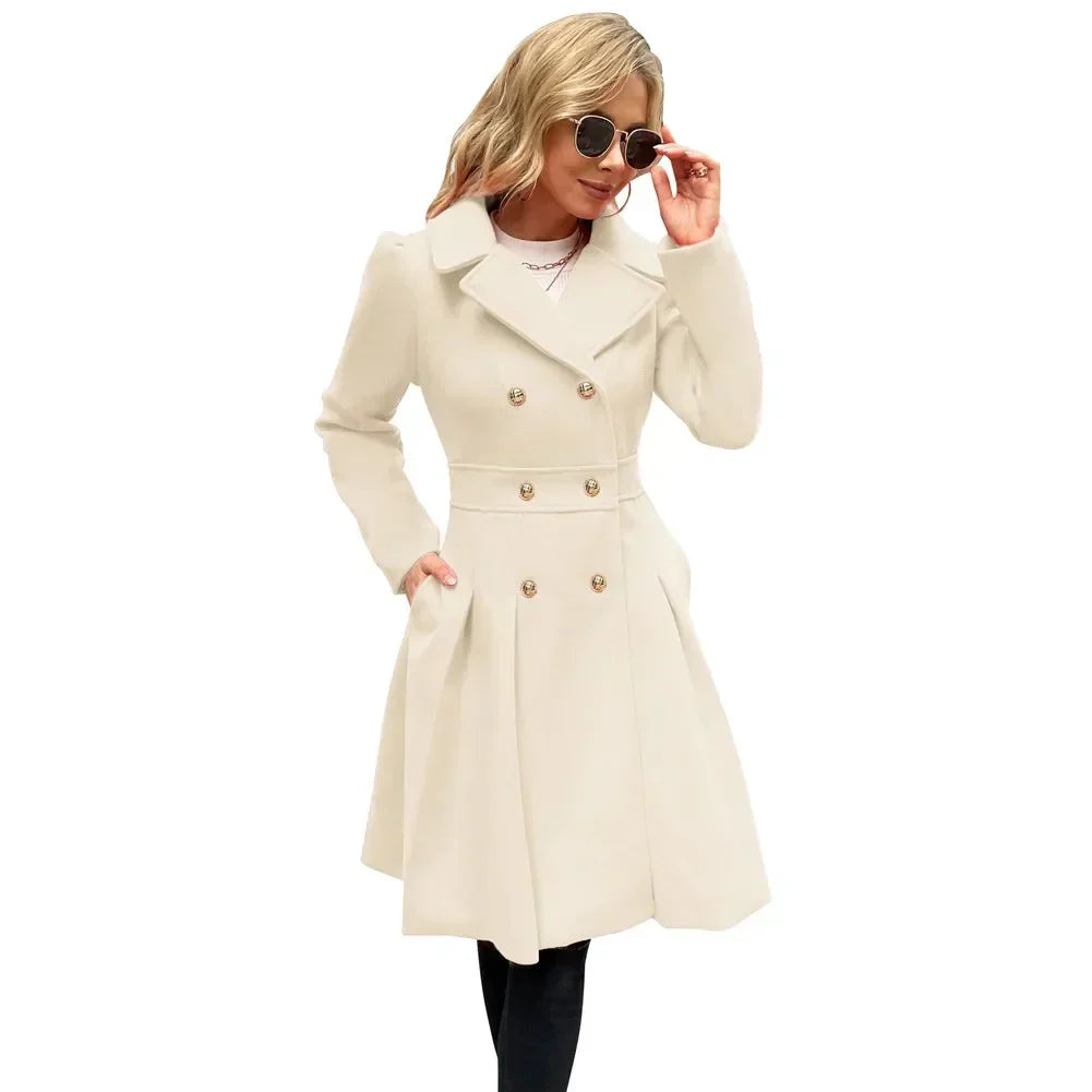 Women’s Elegant Double-Breasted Flare Long Coat