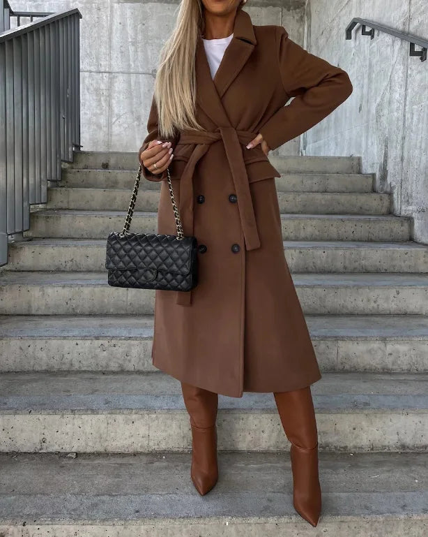 Women’s Long Tailored Button-Up Wool-Style Coat