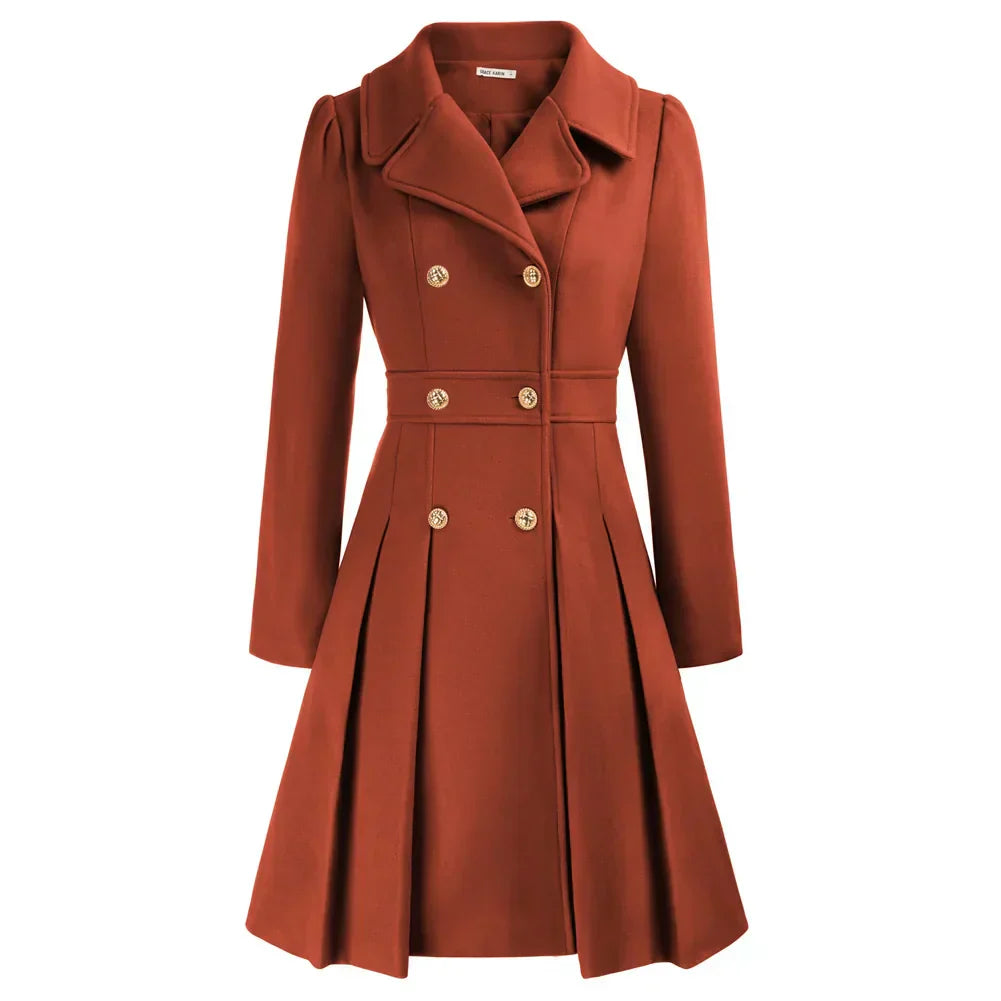 Women’s Elegant Double-Breasted Flare Long Coat