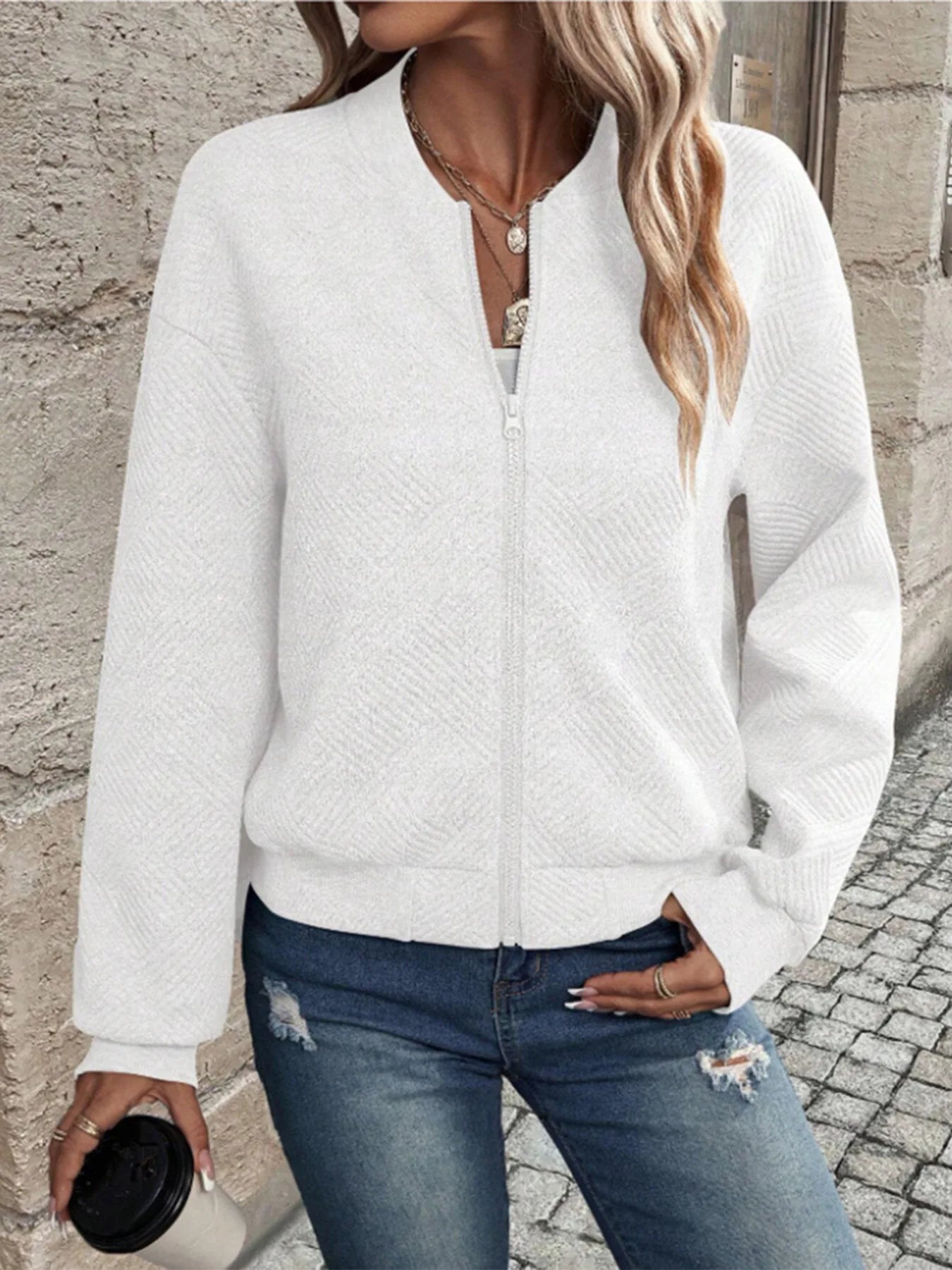 Classic Zip Front Knit Jacket for Effortless Everyday Style