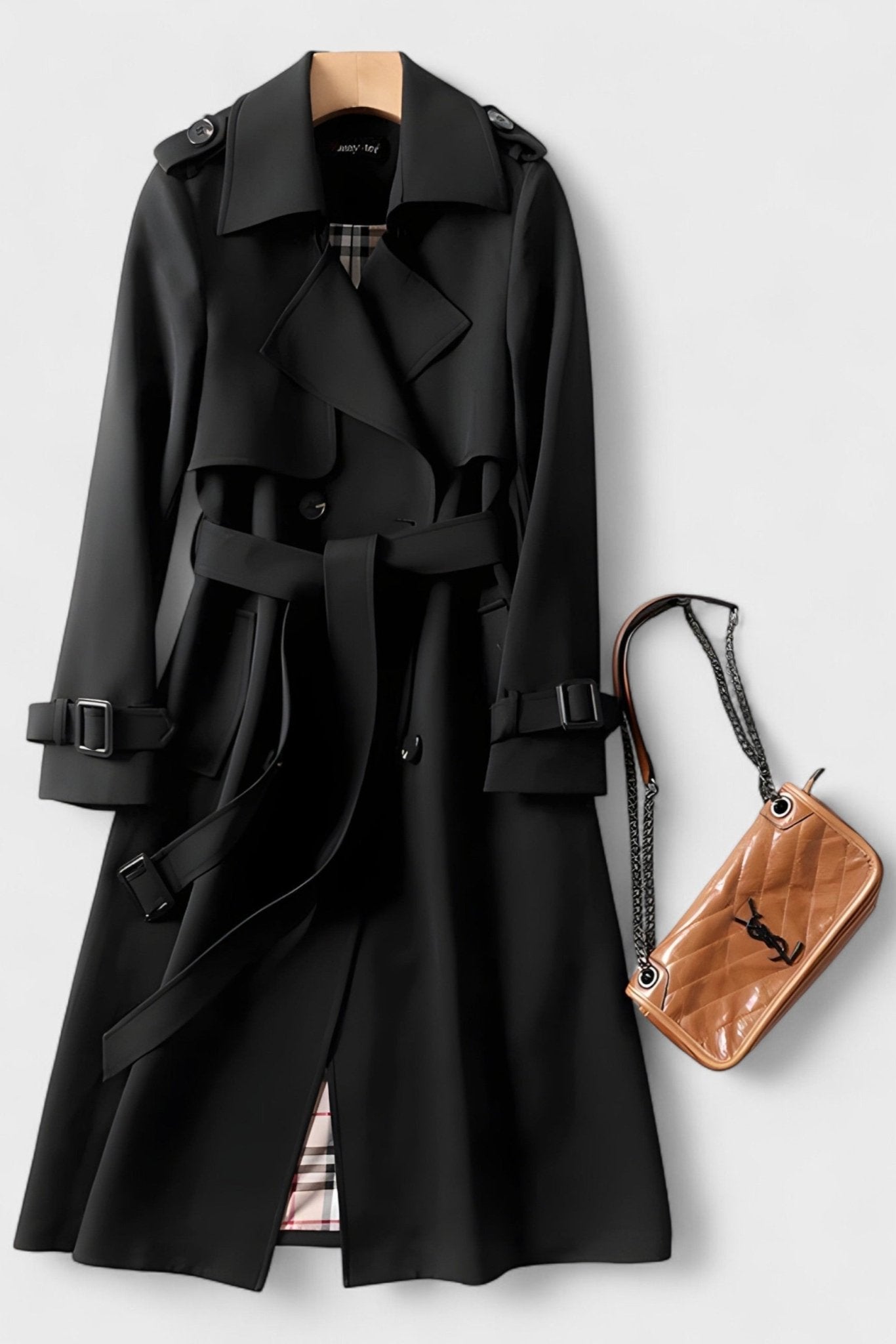 Classic Double Breasted Trench Coat with Belted Waist