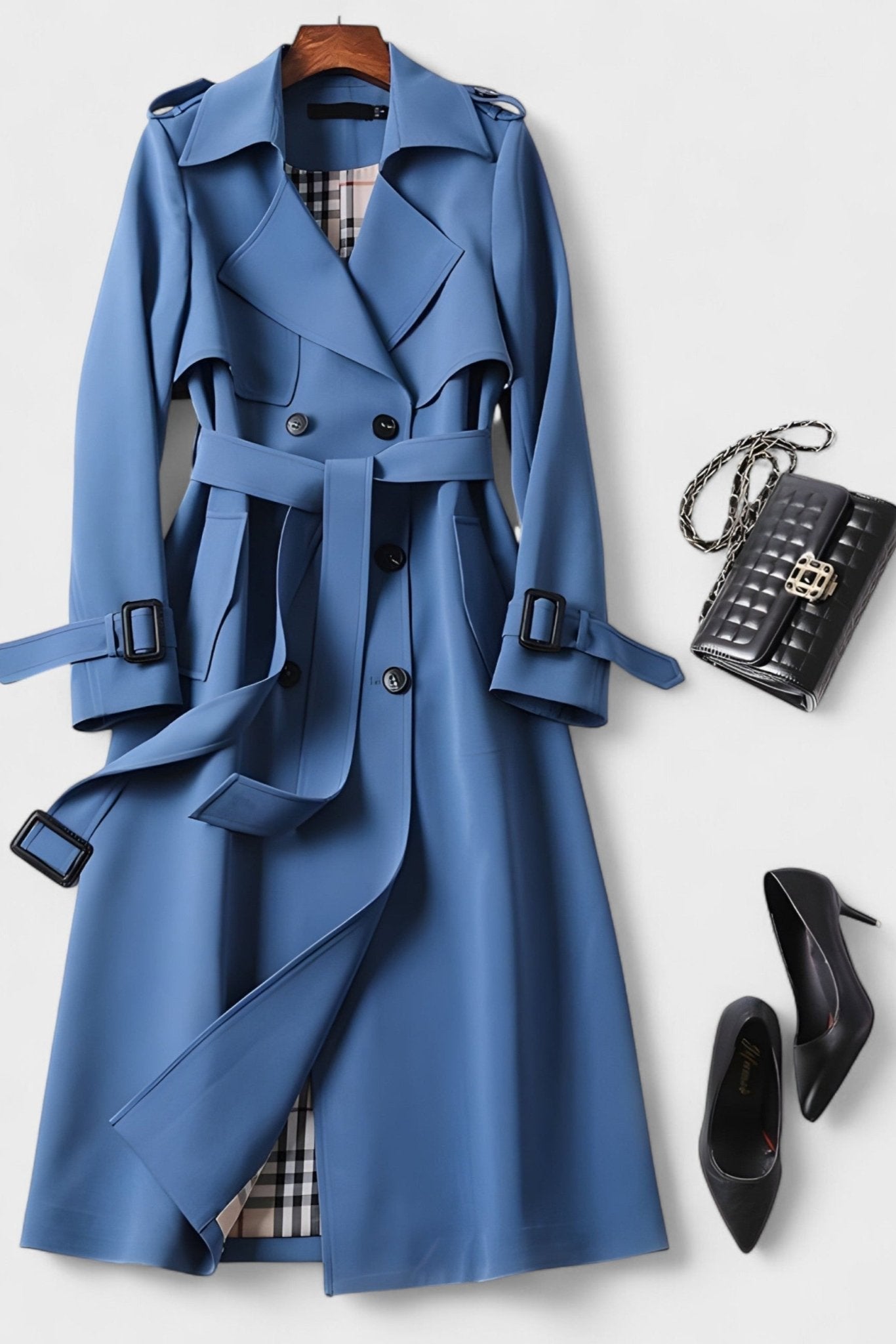 Classic Double Breasted Trench Coat with Belted Waist