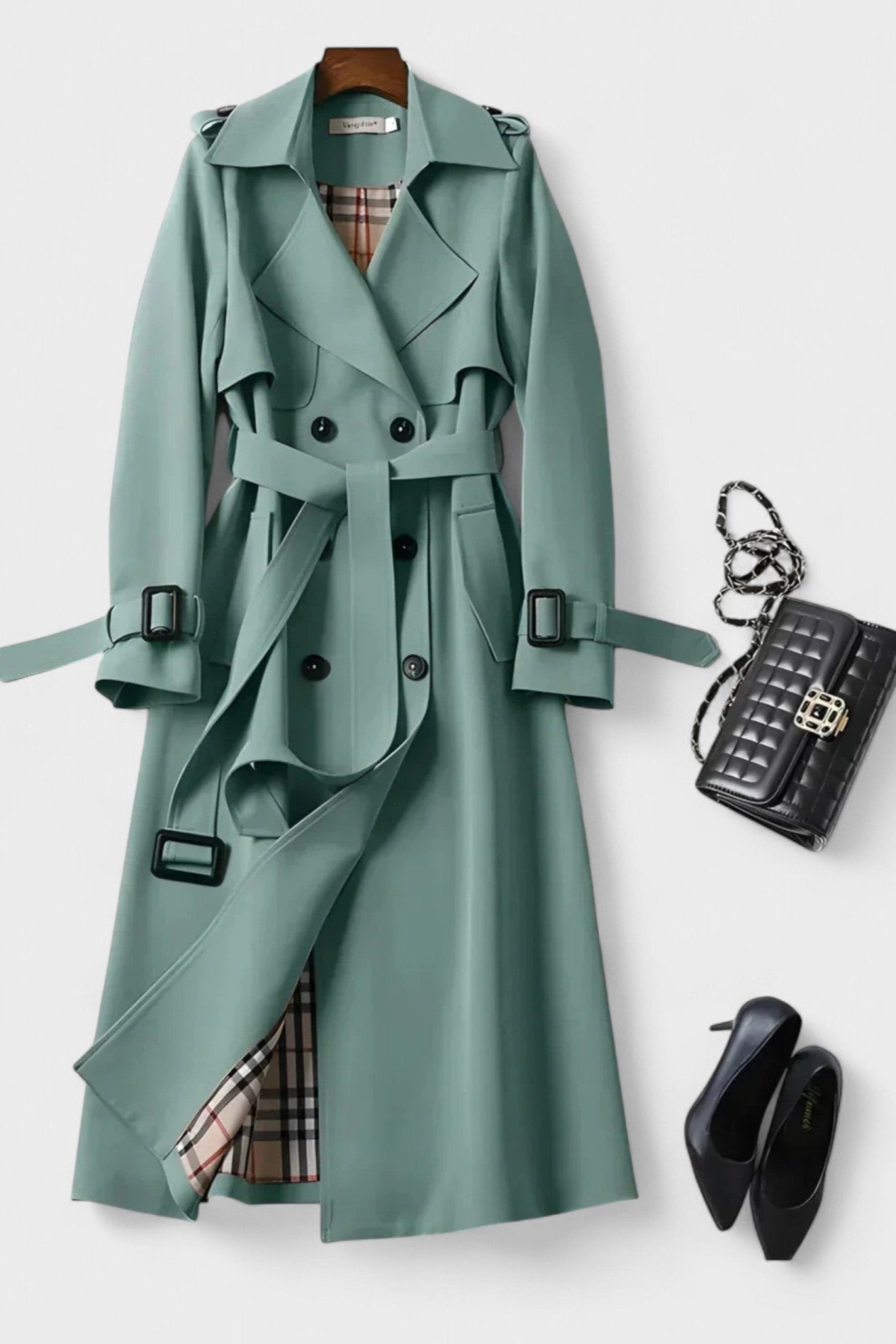 Classic Double Breasted Trench Coat with Belted Waist