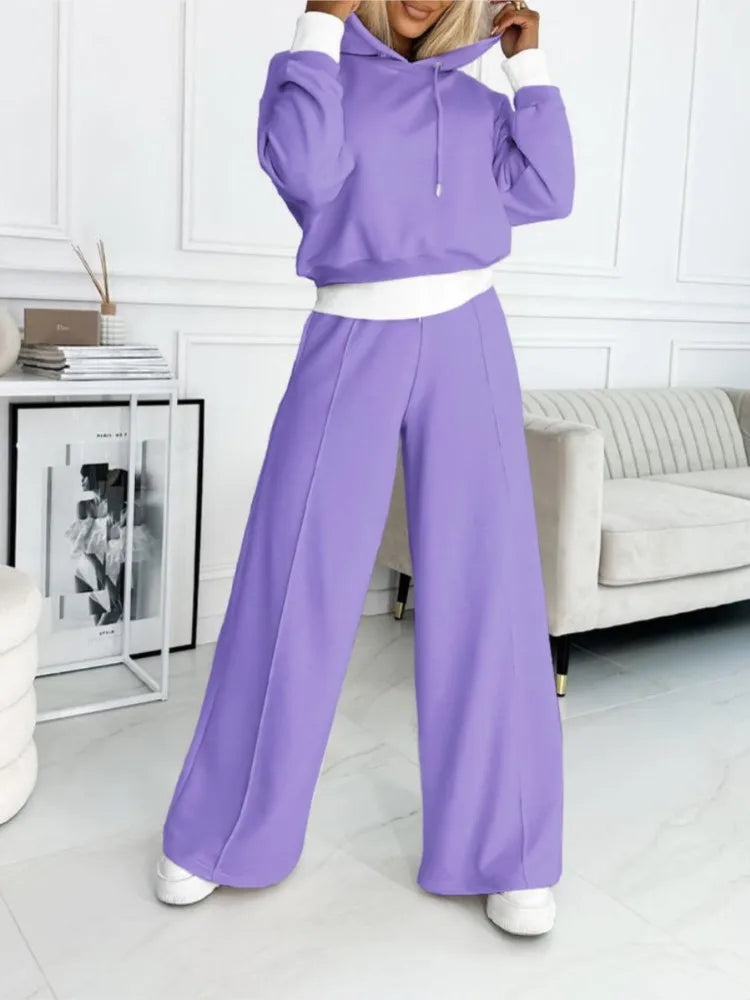 Cozy Two-Piece Lounge Set with Hoodie and Wide-Leg Pants