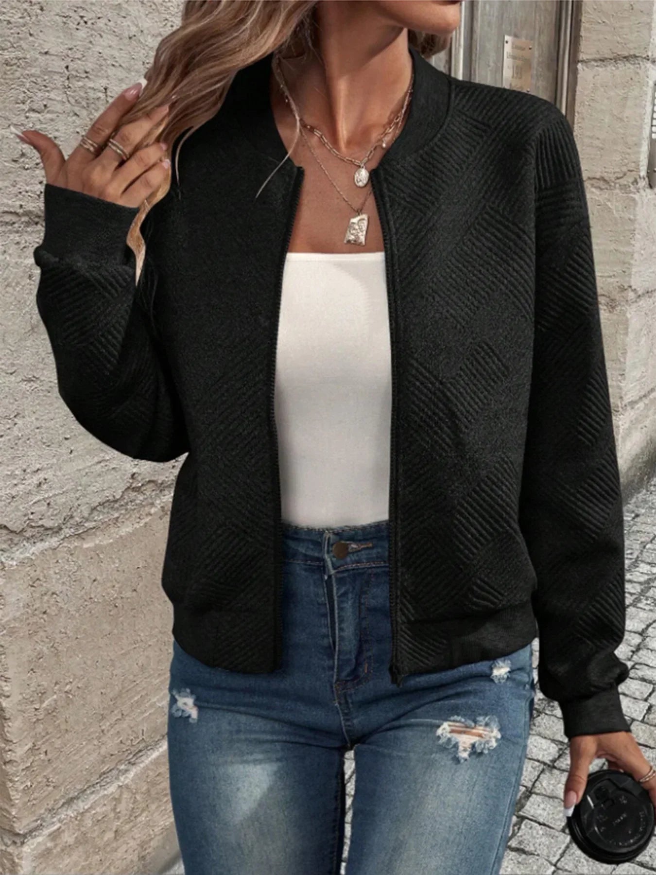Classic Zip Front Knit Jacket for Effortless Everyday Style
