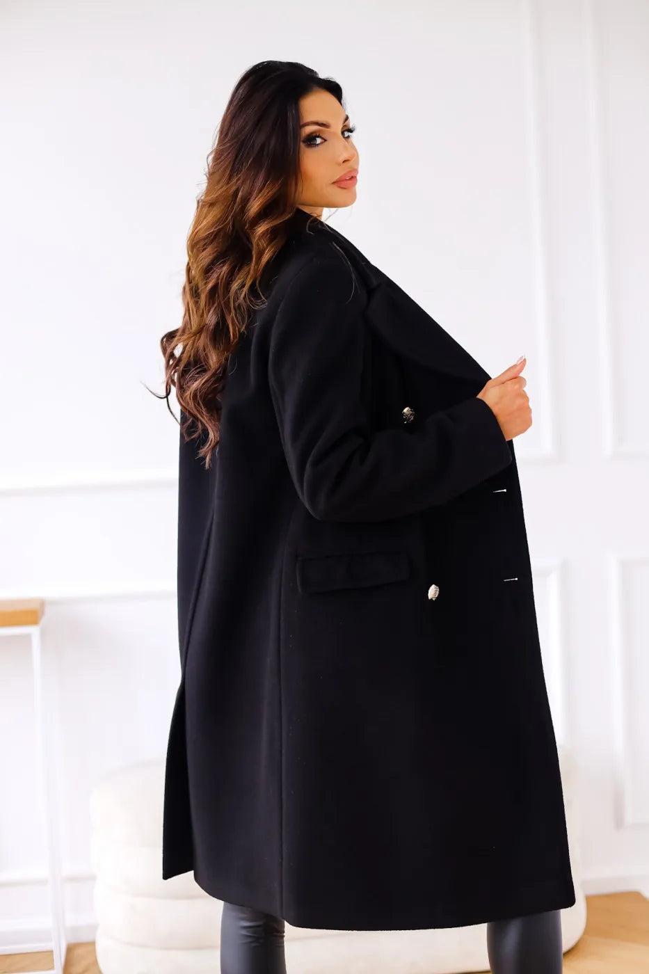 Women’s Elegant Double-Breasted Wool Blend Long Coat