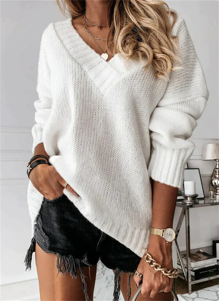 Casual V-Neck Knit Sweater for Women