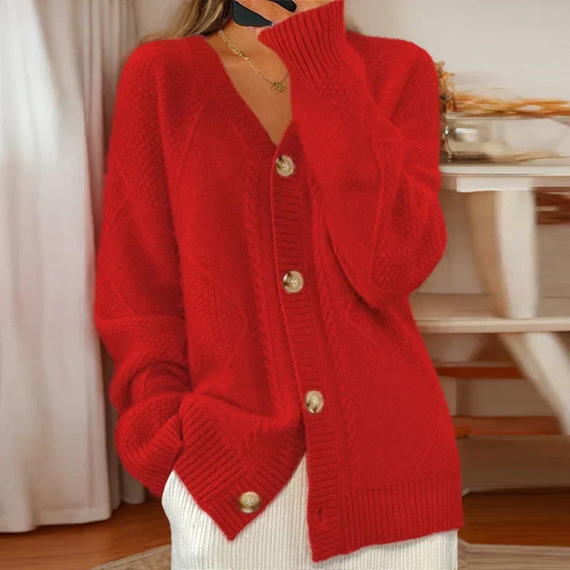 Textured Knit Button-Front Cardigan Sweater