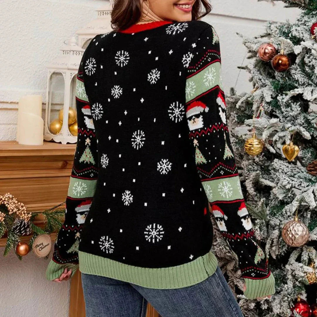 Festive Llama Graphic Knit Sweater for Cozy Holiday Style