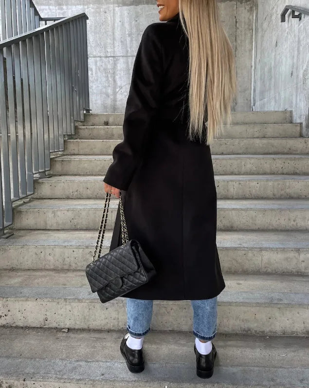 Women’s Long Tailored Button-Up Wool-Style Coat