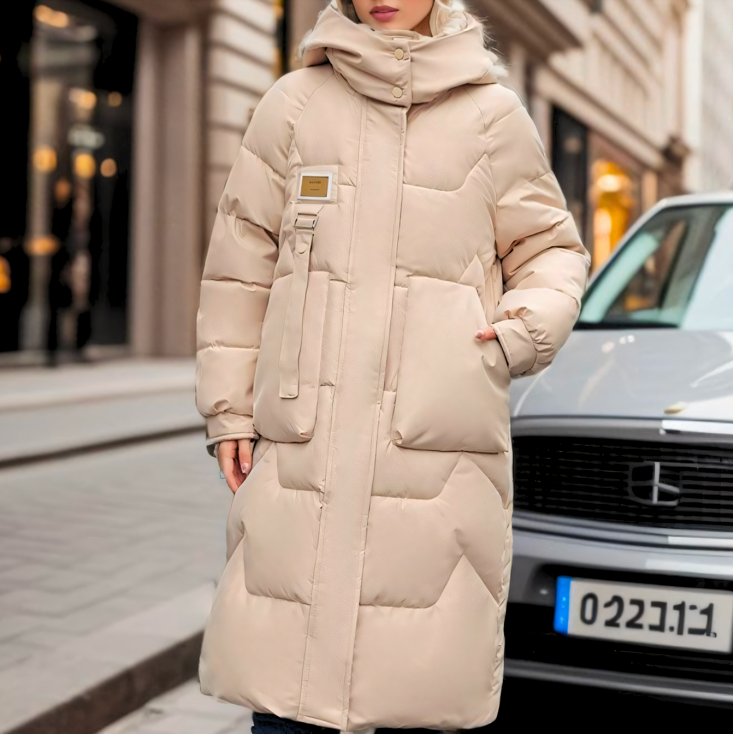 Women’s Long Hooded Puffer Coat with Oversized Pockets