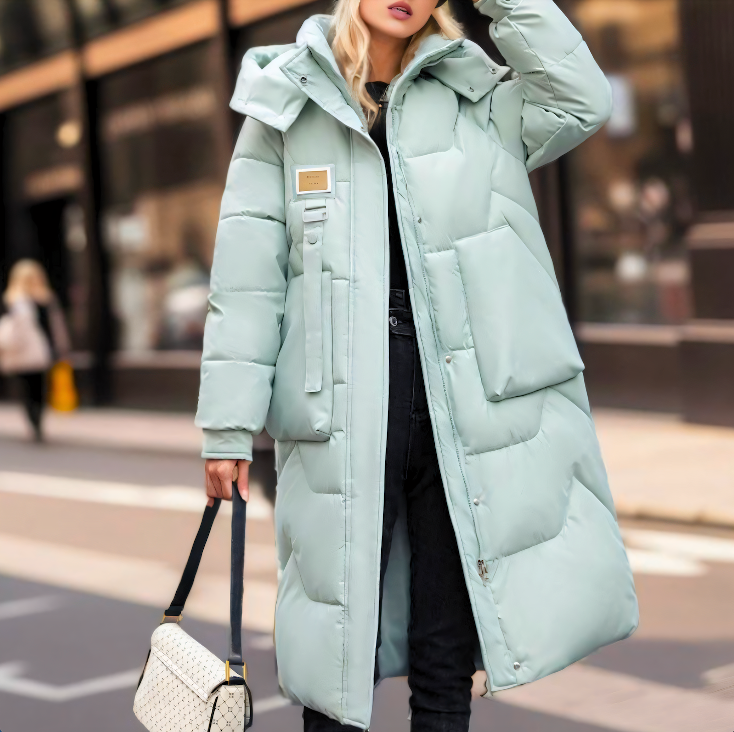 Women’s Long Hooded Puffer Coat with Oversized Pockets