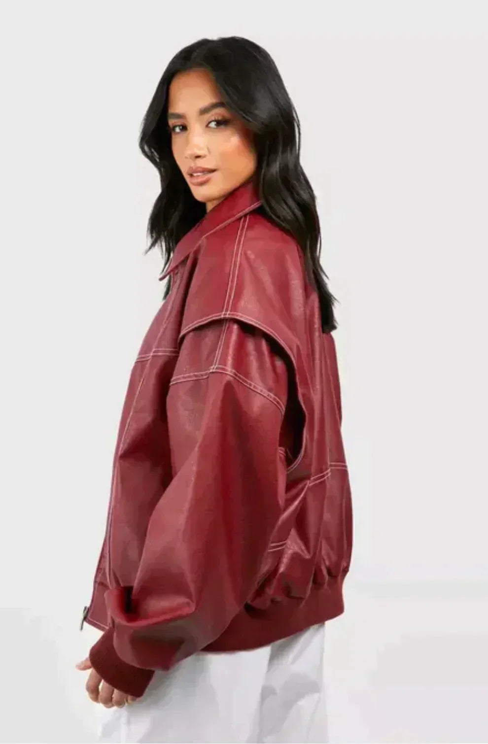 Oversized Faux Leather Bomber Jacket for Street Style Edge