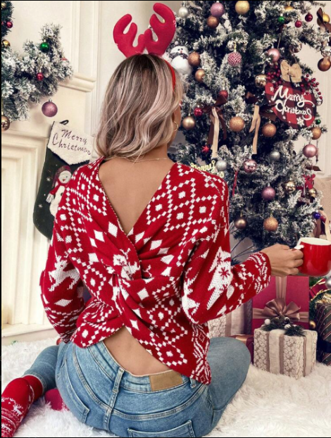 Festive Open Back Knit Sweater for Holiday Style