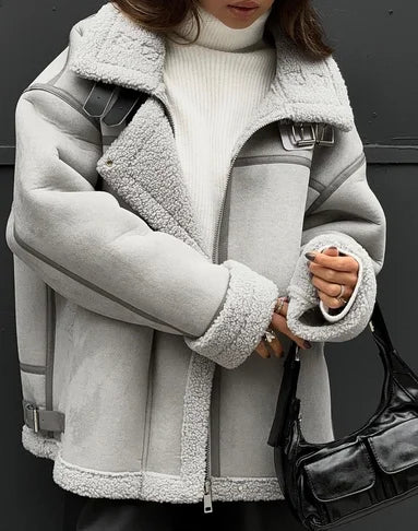Women’s Oversized Sherpa-Lined Jacket – Warm Fleece Winter Coat