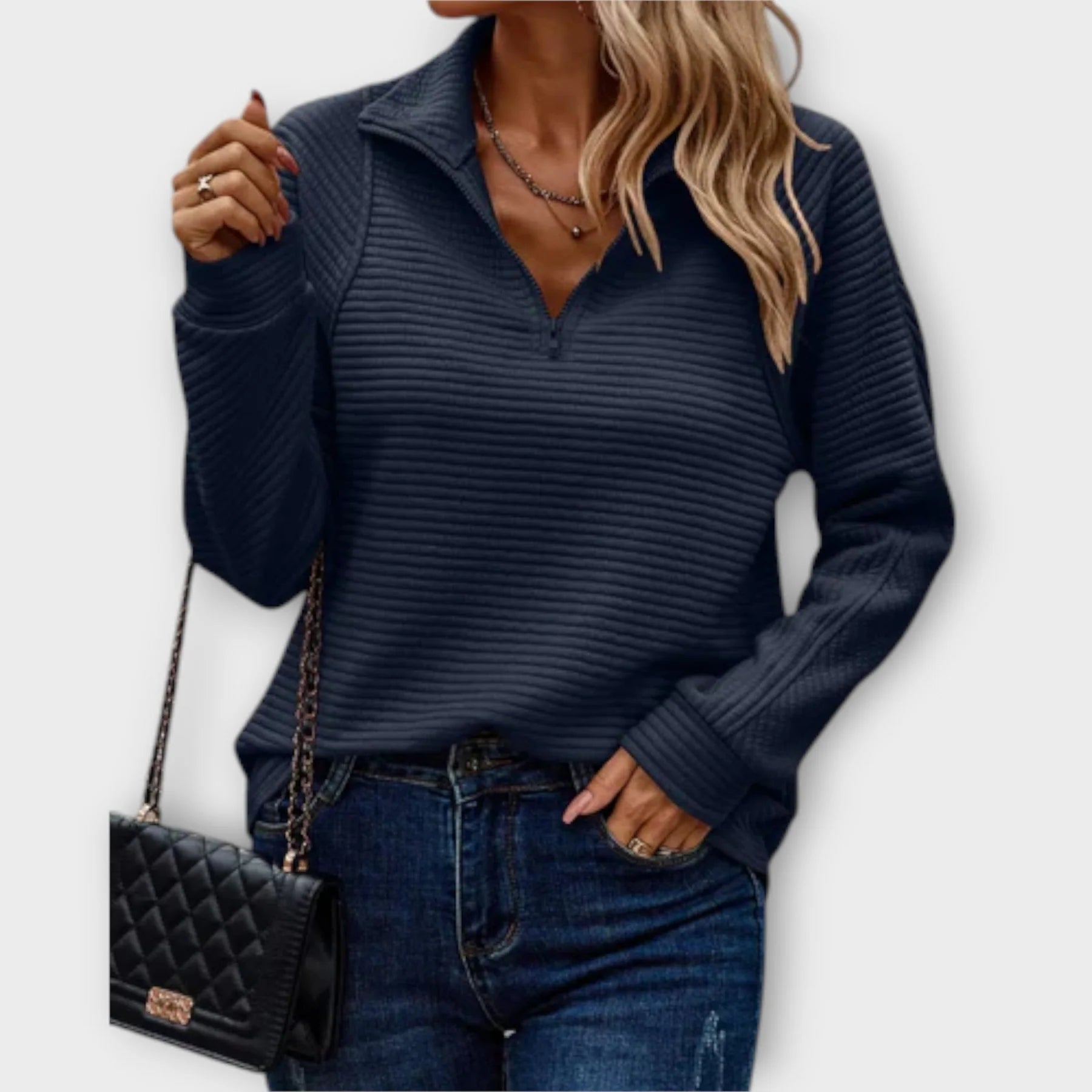 Half-Zip Ribbed Knit Sweater for Women
