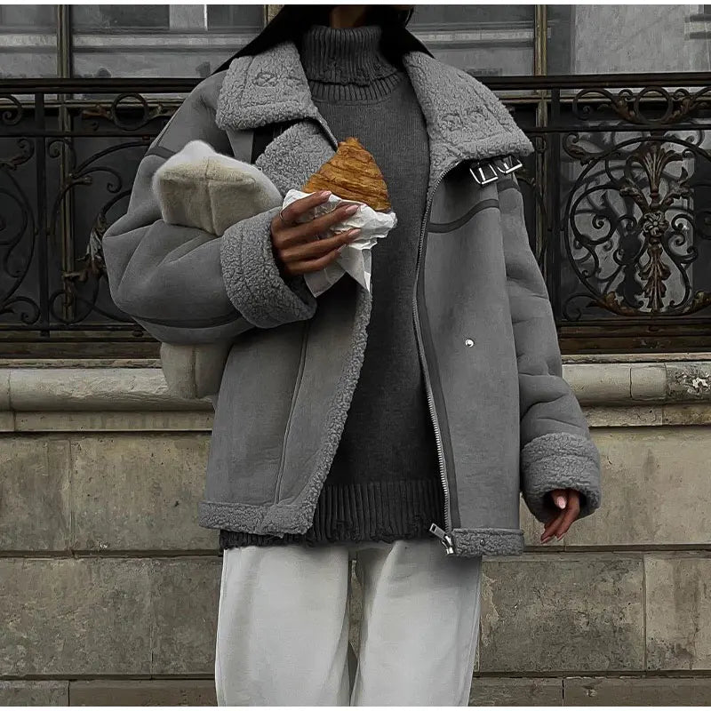 Women’s Oversized Sherpa-Lined Jacket – Warm Fleece Winter Coat
