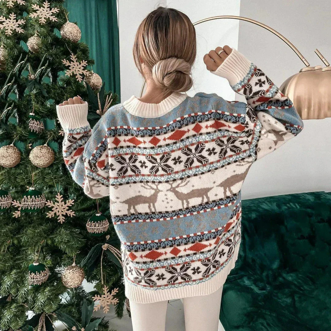 Festive Reindeer Knit Sweater for Cozy Winter Style