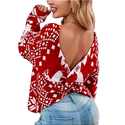 Festive Open Back Knit Sweater for Holiday Style
