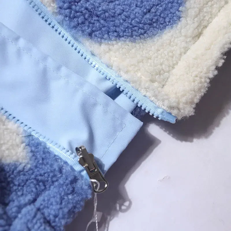 Heart Print Zip-Up Fleece Jacket