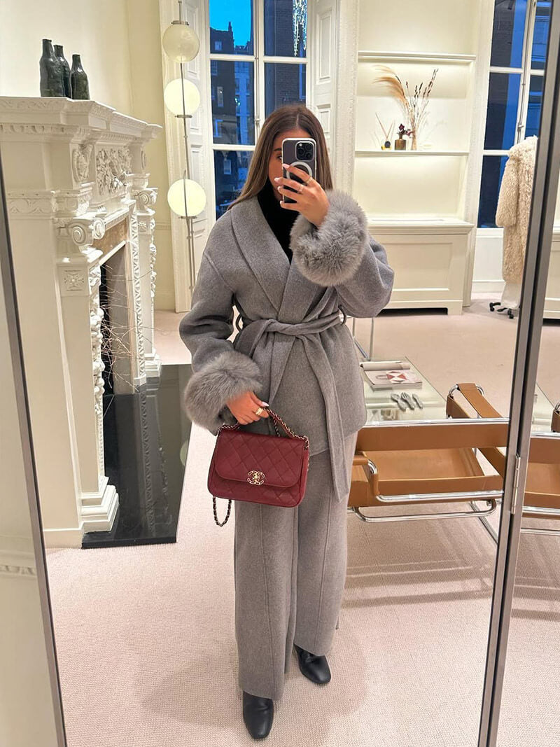 Women’s Faux Fur Trim Belted Wool Coat