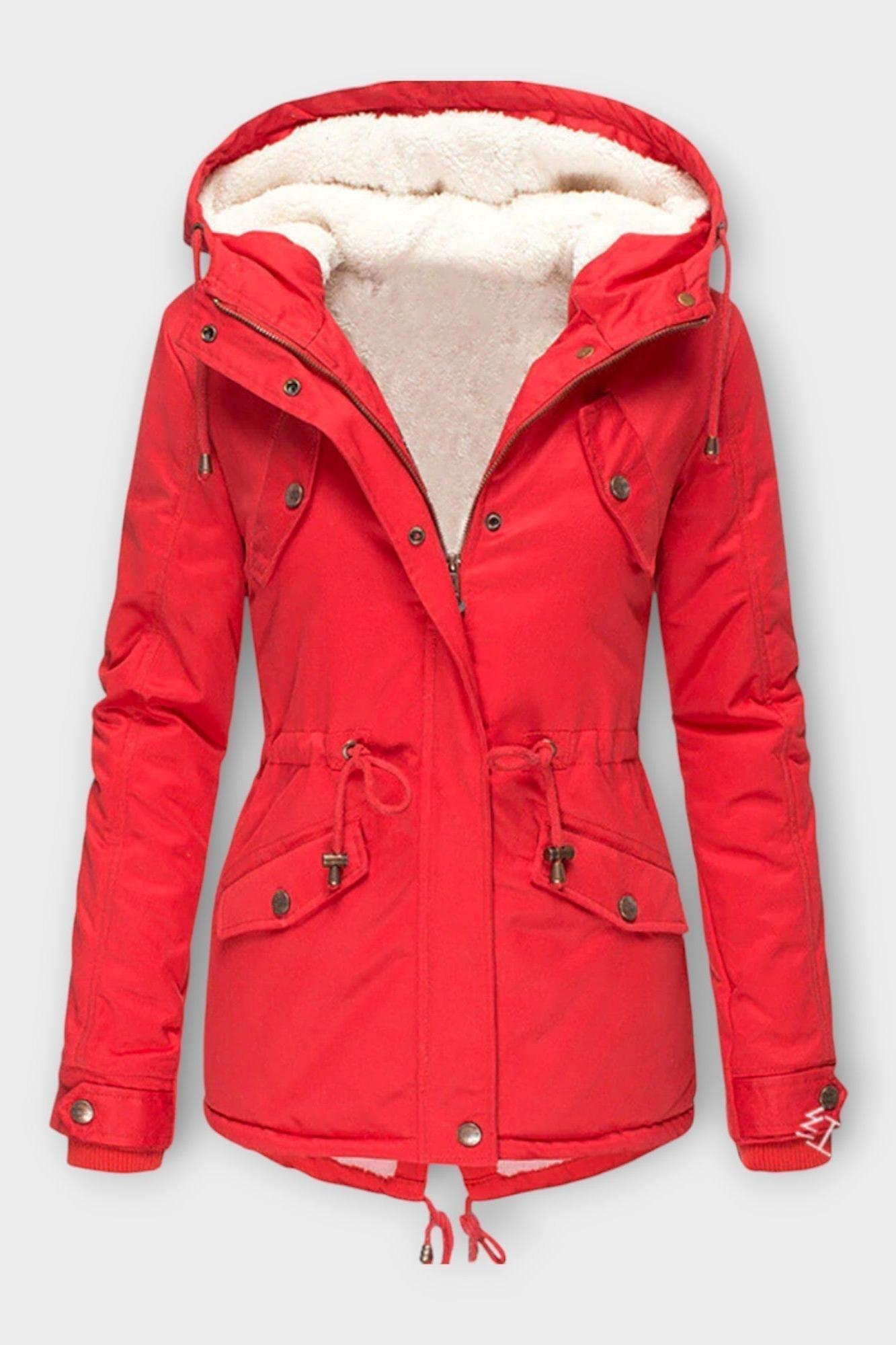 Insulated Hooded Parka Jacket with Plush Lining and Zip Closure