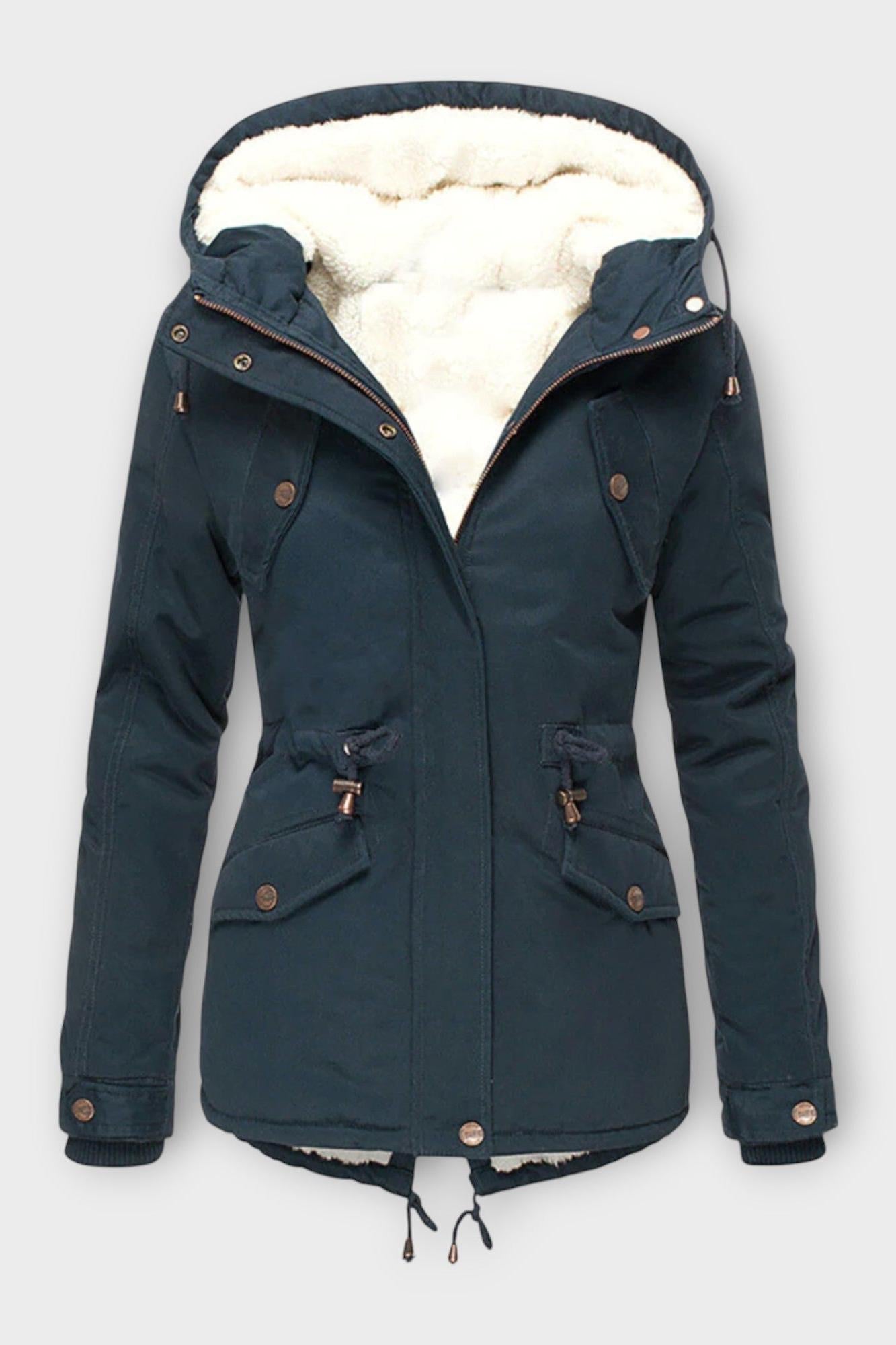 Insulated Hooded Parka Jacket with Plush Lining and Zip Closure