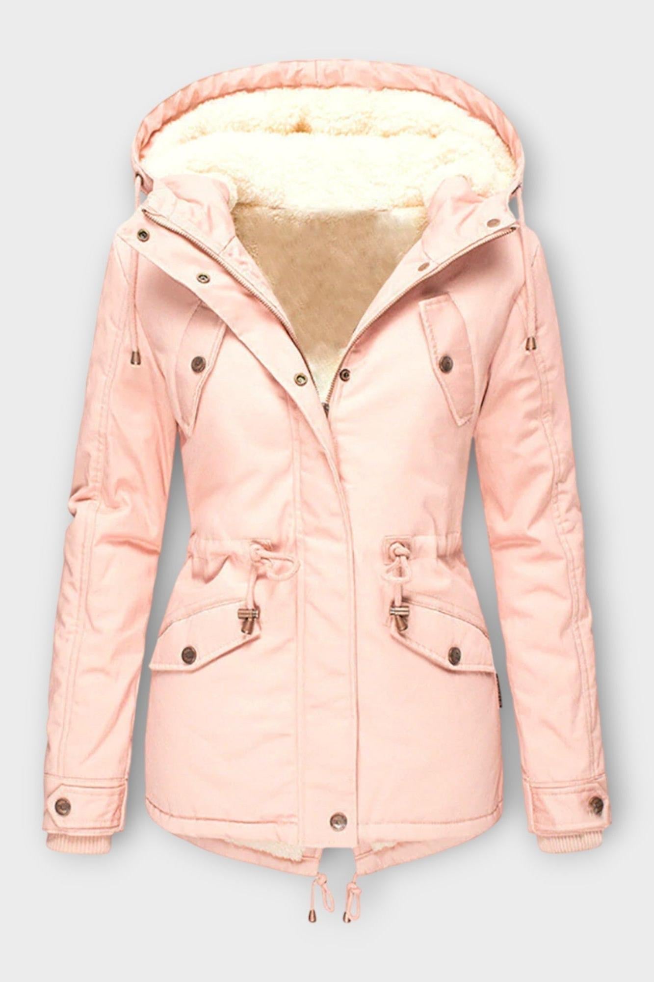 Insulated Hooded Parka Jacket with Plush Lining and Zip Closure