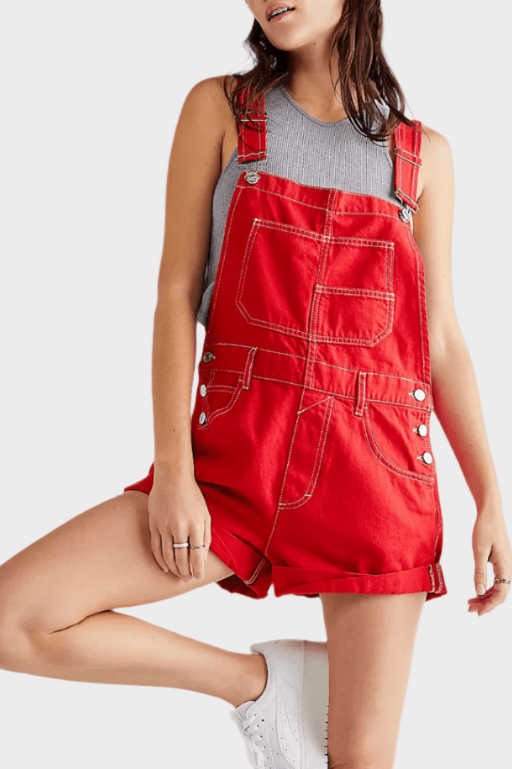 Casual Denim Short Overalls with Adjustable Straps and Utility Pockets