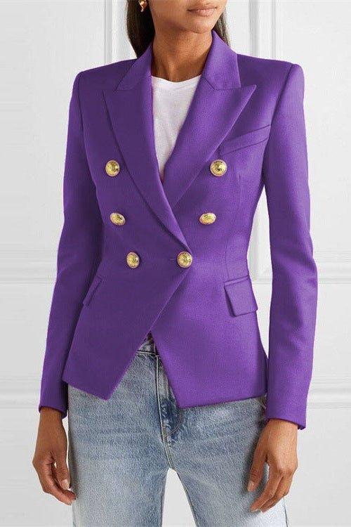 Double Breasted Tailored Blazer with Structured Fit and Gold Button Detail