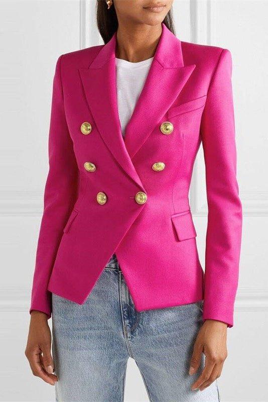 Double Breasted Tailored Blazer with Structured Fit and Gold Button Detail