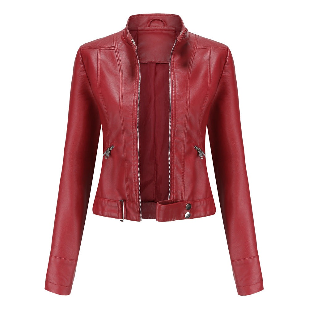 Women’s Cropped Faux Leather Zip Jacket