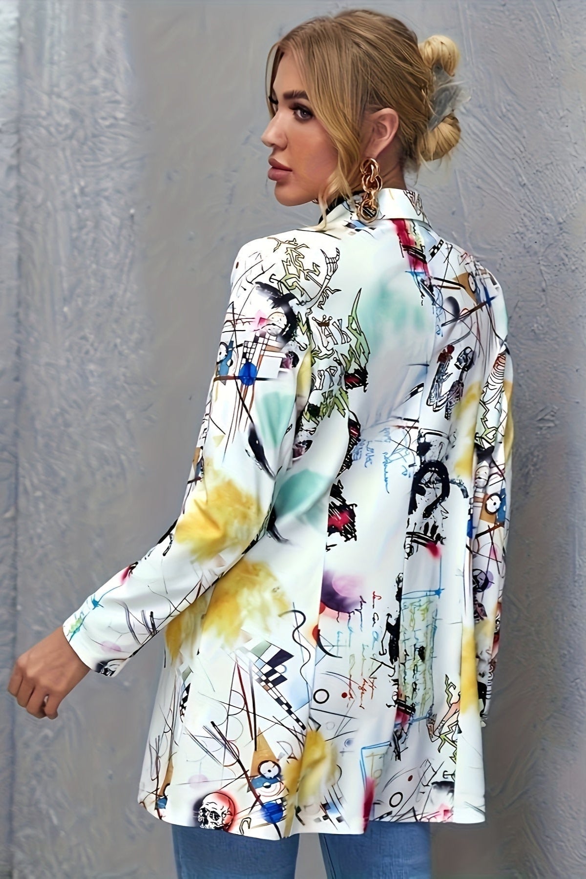 Statement Print Tailored Blazer with Button Front and Structured Fit