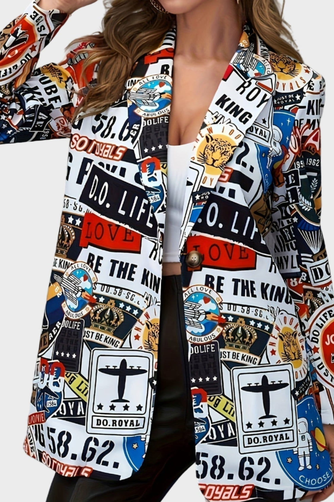 Statement Print Tailored Blazer with Button Front and Structured Fit