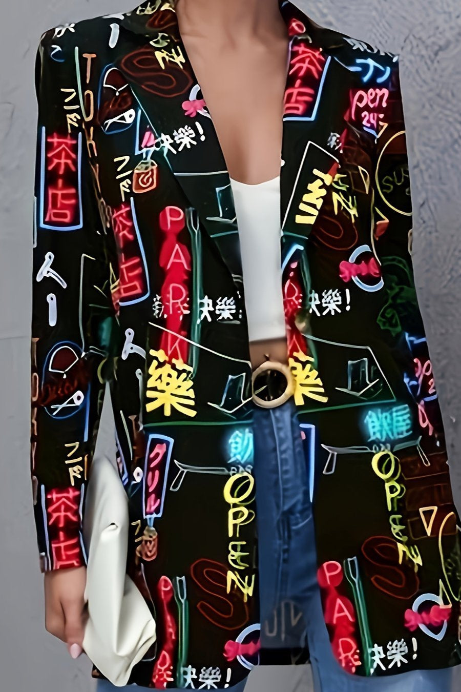Statement Print Tailored Blazer with Button Front and Structured Fit