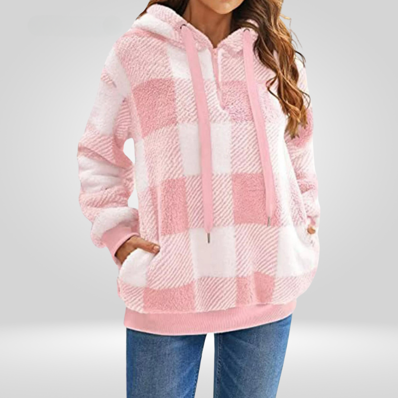 Women’s Plaid Sherpa Hoodie for Warm Cozy Everyday Comfort