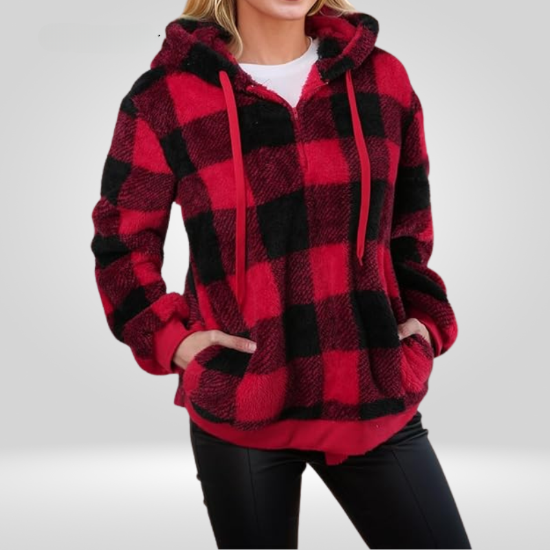 Cozy Plaid Fleece Hoodie Pullover