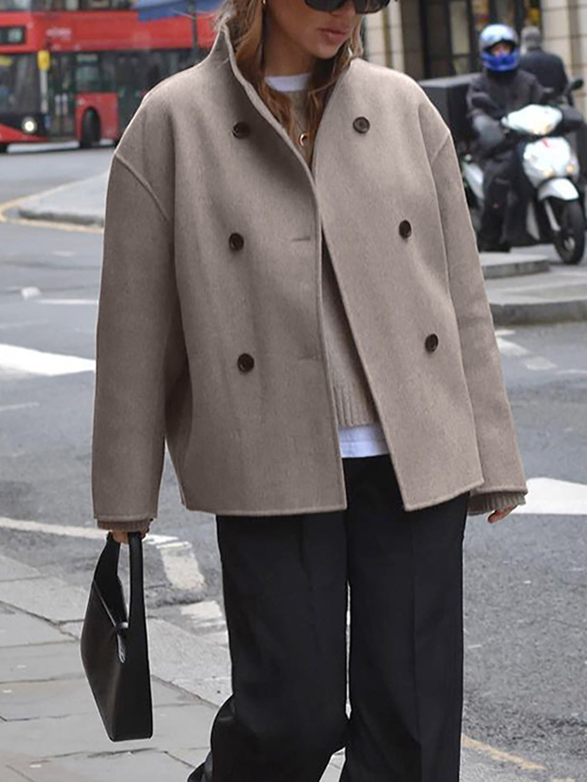 Double Breasted Short Wool Blend Jacket for Chic Everyday Style