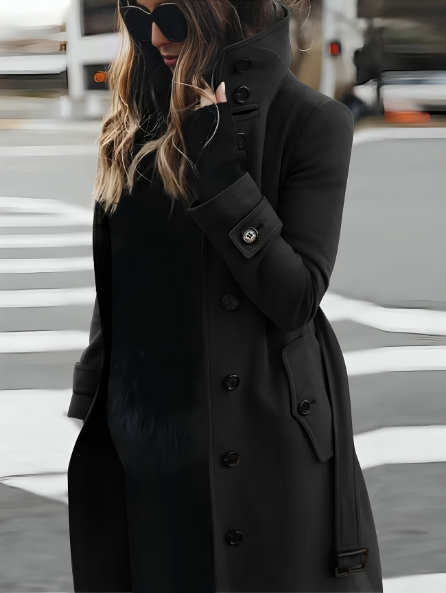 Women’s Elegant Double-Breasted Long Trench Coat – Classic Slim Winter Overcoat