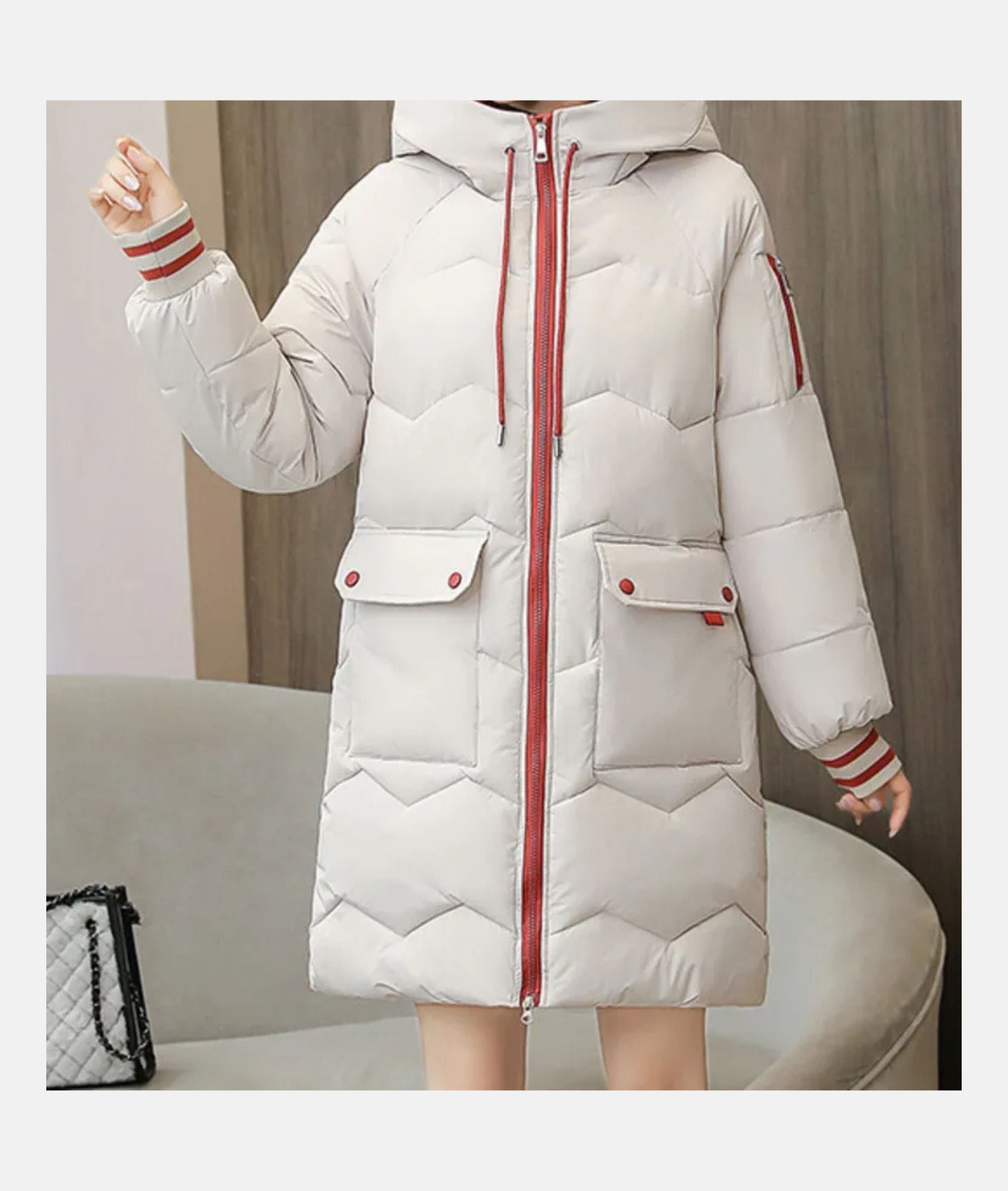 Women’s Hooded Mid-Length Puffer Coat with Warm Insulation