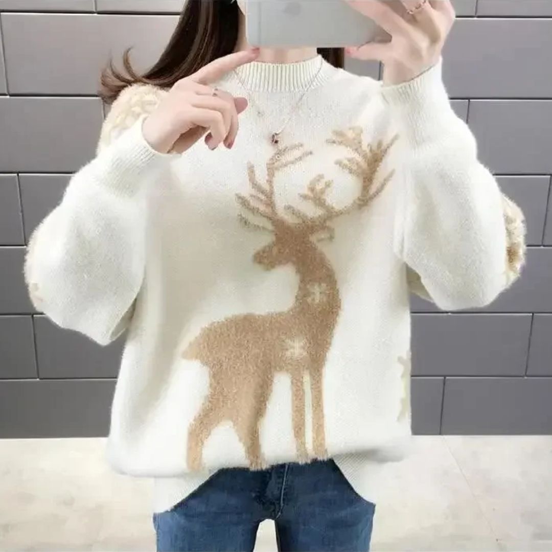 Festive Reindeer Knit Sweater for Cozy Winter Comfort