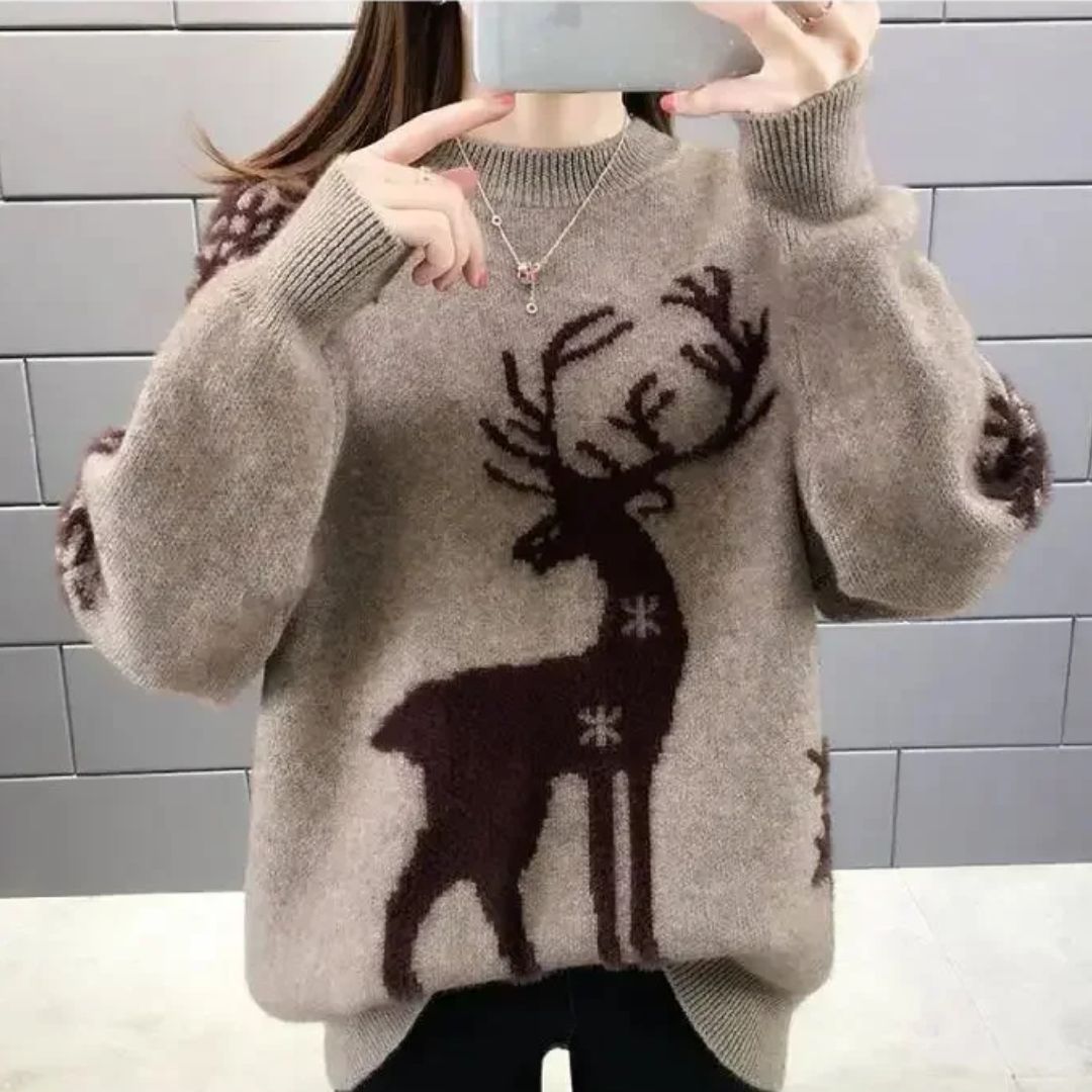 Festive Reindeer Knit Sweater for Cozy Winter Comfort