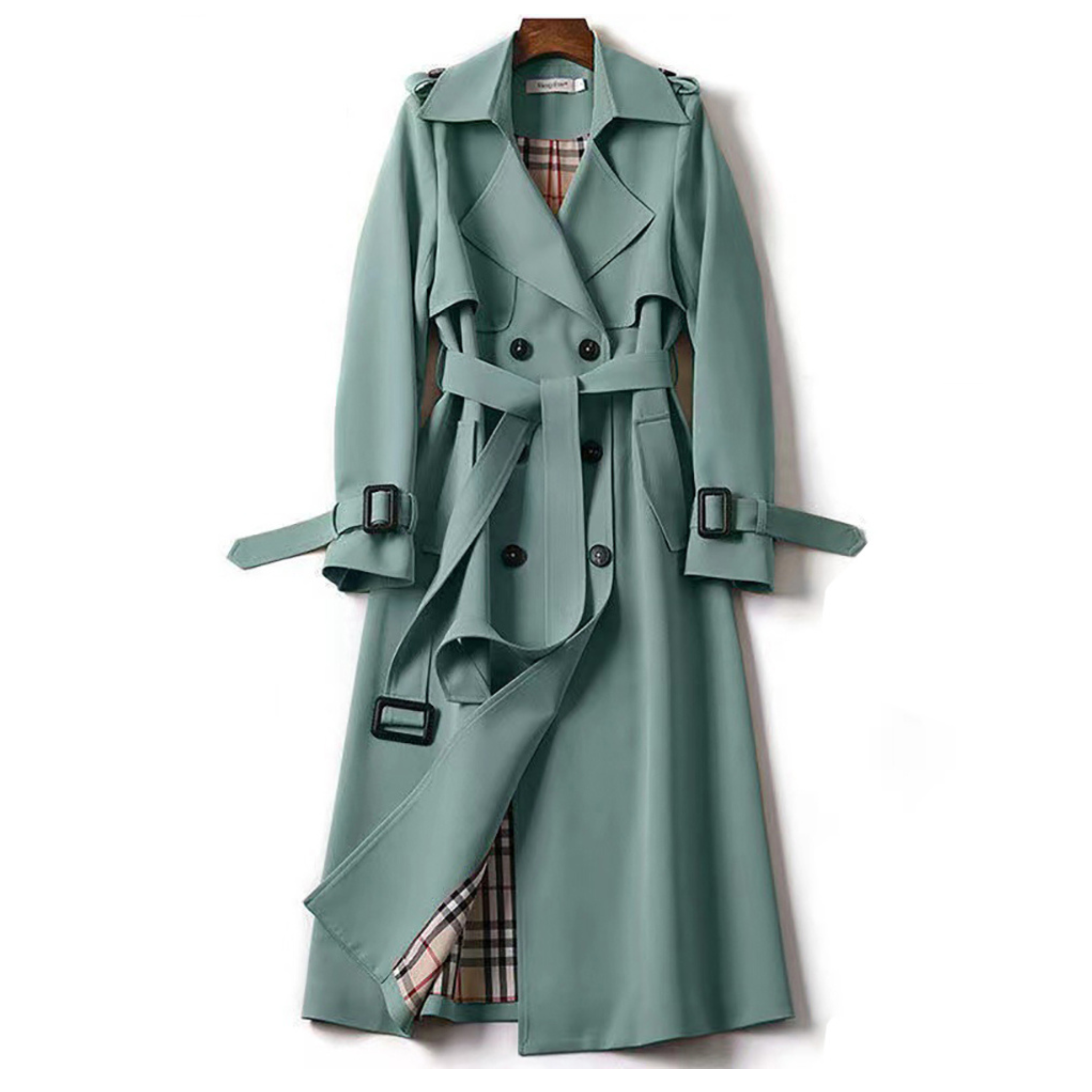 Women’s Long Double-Breasted Belted Trench Coat