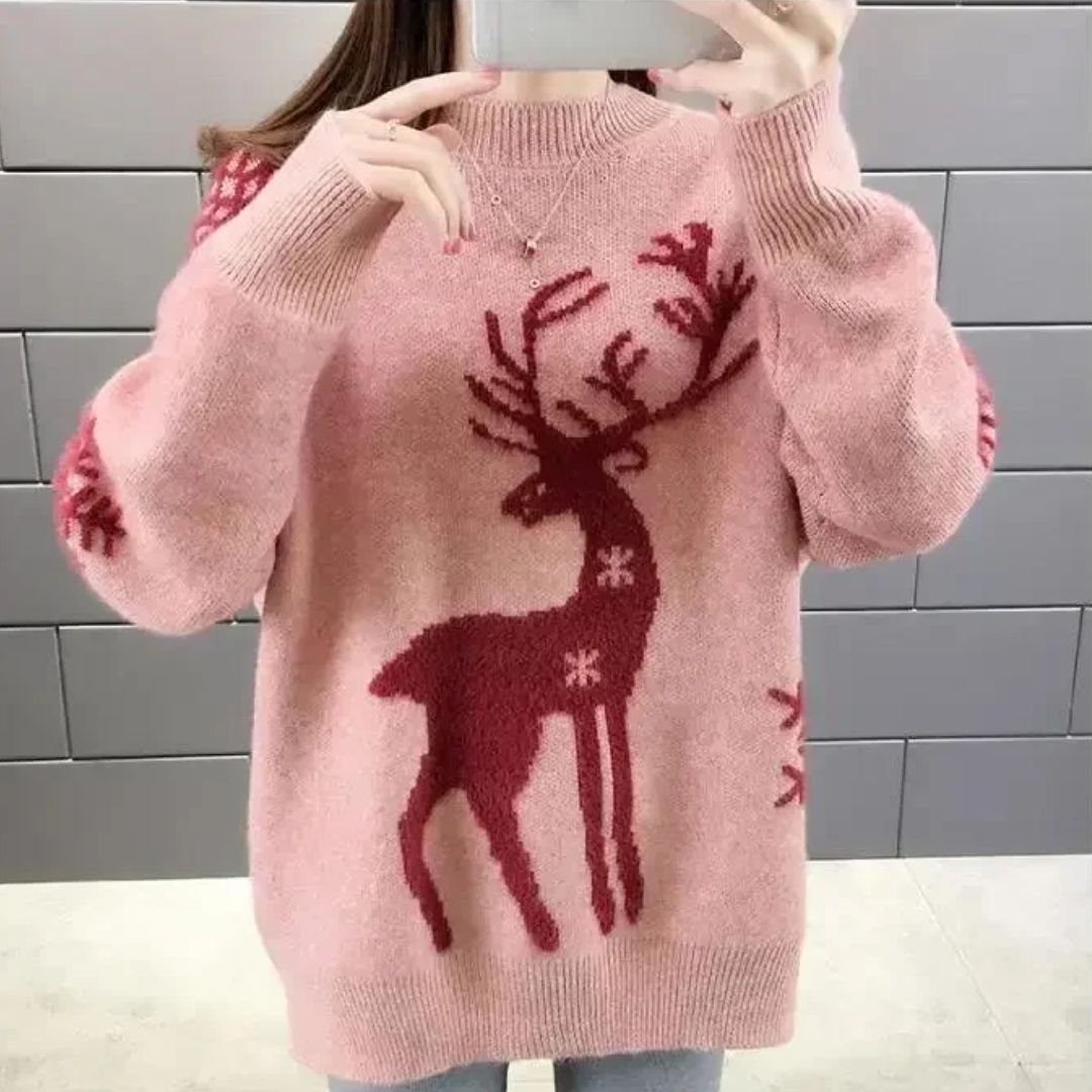 Festive Reindeer Knit Sweater for Cozy Winter Comfort