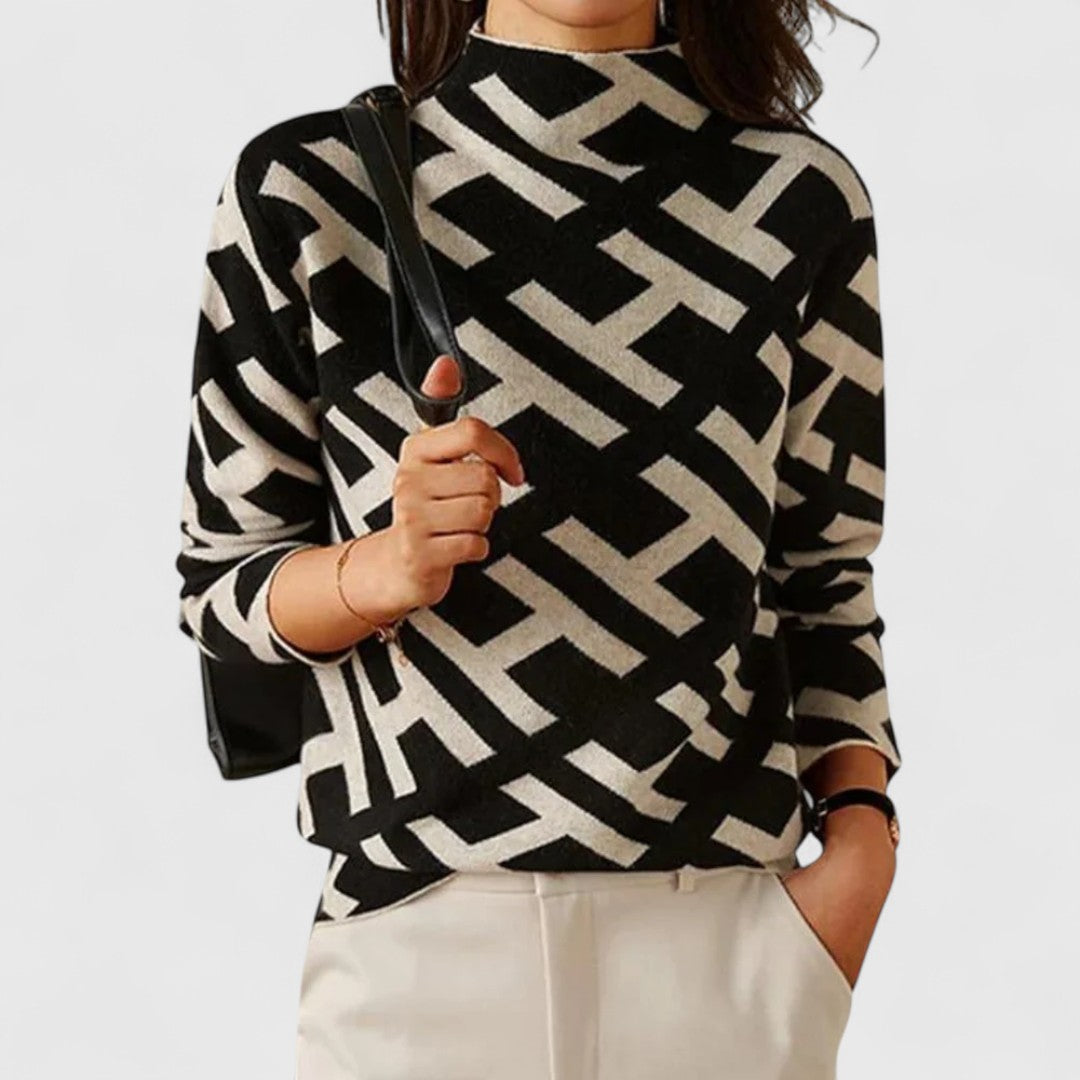 Geometric Pattern Knit Sweater with Relaxed Fit