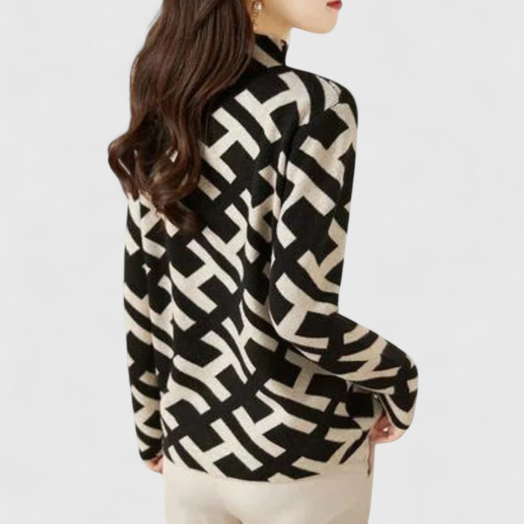 Geometric Pattern Knit Sweater with Relaxed Fit