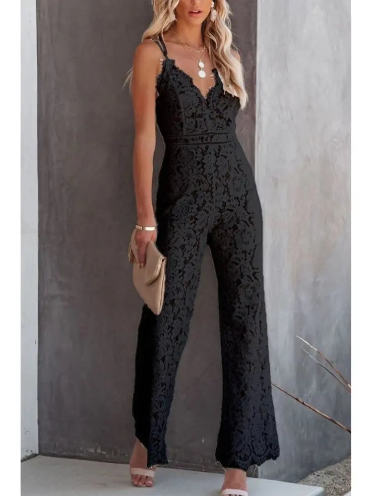 Women’s Lace Sleeveless Wide-Leg Jumpsuit