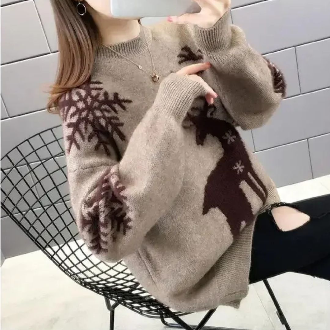Cozy Reindeer Pattern Winter Knit Sweater