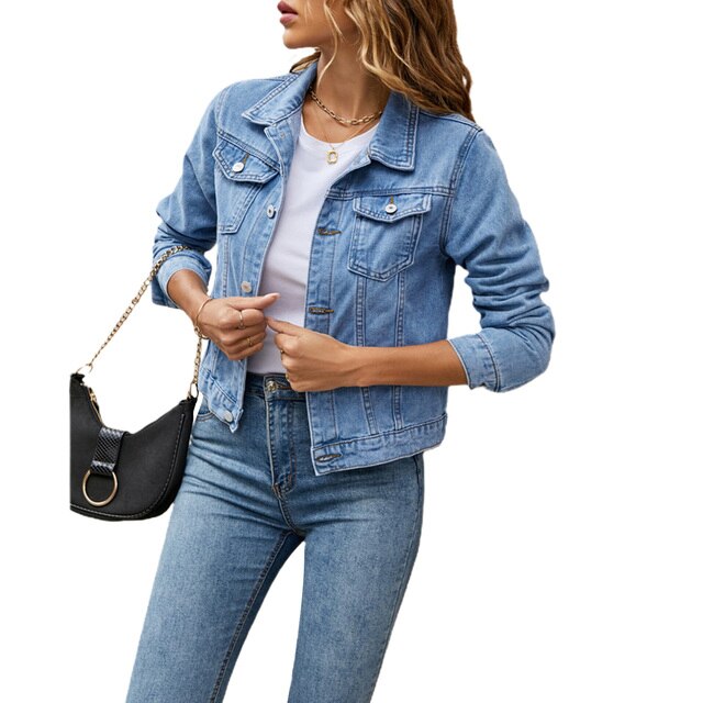 Women’s Cropped Button-Up Denim Jacket
